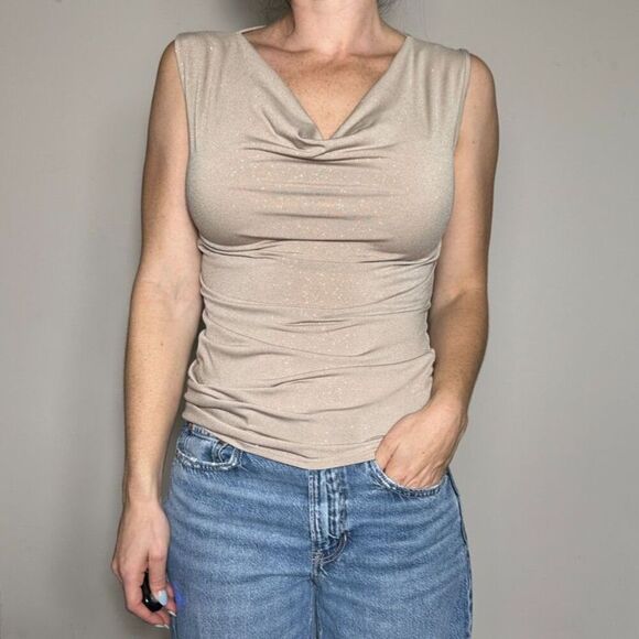 Boston Proper Gold Sparkly Cowl Sleeveless Top Size XS - Picture 2 of 5